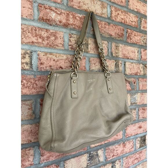 Kate Spade Womens Taupe Leather Chain Link Metal Double Handle Shoulder Bag - Picture 4 of 7